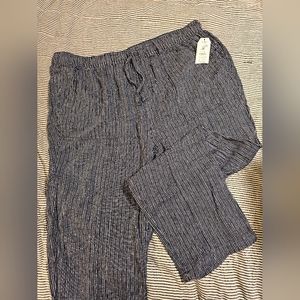 Navy Striped Linen Drawstring Pants